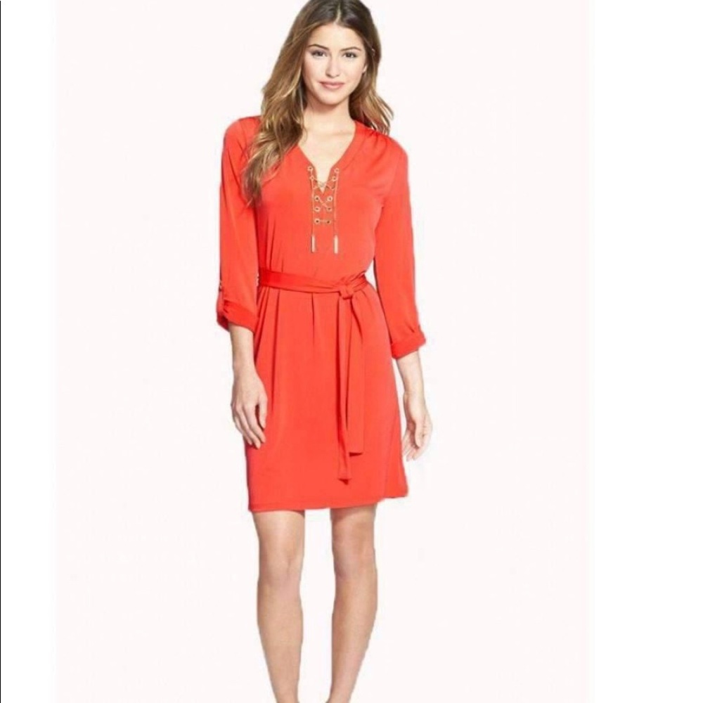 💰 Michael Kors Orange Chain Lace Up Dress w Belt